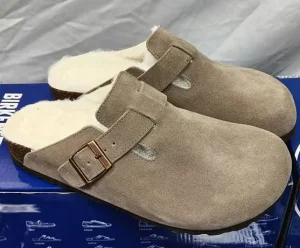 Winter Retro Thick sole Plush Half Slipper Close Toe Women’s Genuine Leather Fur Line Cotton Outdoor Platform Slipper
