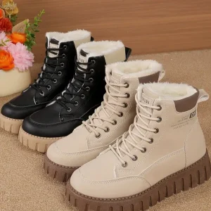 Winter Short PU Boots with Round Toe Low Heel Rubber Platform Side Zipper Warm Leisure for Martin Ankle Bootie