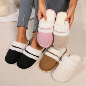 Winter Simple Thick Cotton Slippers Women Kid Home Indoor Warm Non slip Comfortable Cotton Plush Slippers