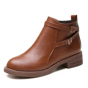 Winter Snow Boot Women’s Large Size Leather Zipper Ankle Boots with Soft Interior