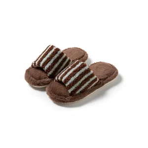 Winter Striped Open Slippers for Women Insulated Fur Slippers Home Soft Fur Slippers