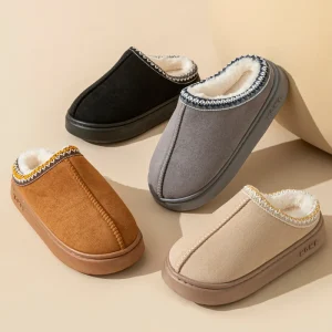 Winter Thick Non-Slip Sole Home Fuzzy Plush Women’s Platform Mule Slipper With Braided Tape
