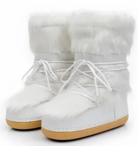 Winter Warm Fluffy White Moon Shoes Thick-Soled Lace-Up Women’s Snow Boots Space Boots