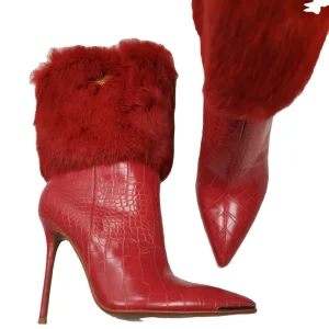 Winter Women’s Boots Ladies Pointed Toe Luxury Mink Fur Dress Shoes High Heels Ankle Women Boots