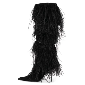 Winter Women’s Boots New Fashion Ladies Pointed Custom High Quality Feather Dress Shoes Women Boots