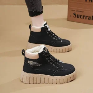 Winter Women’s High Top Plush Lining Warm Plush Thick Sole Lace Up Closure Anti Slip Slow Running Casual Shoes