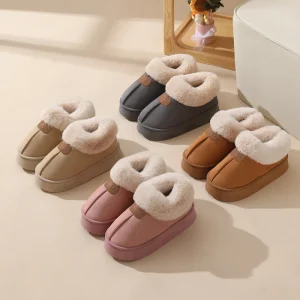 Winter Women’s Home Slippers Plush Thickened Non Slip Outdoor Sole Slides Slippers for Ladies