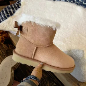 Winter Wool Uggs Snow Boots Women’s Fur Upper EVA Midsole Cotton Lining Breathable Warm Round Toe Low Barrel Shoes Bow Thickened