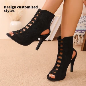 Woman Pointed Slim High Heels Horizontal Stripes on Both Sides 10cm Heel Office QN-01