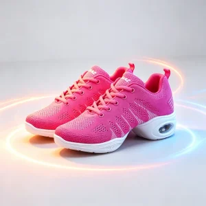Women Air Cushion PU Sole Dance Shoes Blend Upper Lightweight Breathable Shockproof Professional Training Competition Sneakers