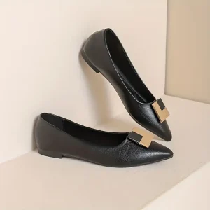 Women Autumn Summer Pointed Toe Casual PU Leather Flat Slip-On Loafer Pump with Comfortable Stylish Ballerinas