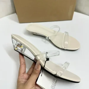 Women Beige Transparent PVC Breathable Double Thin Straps Square Open Toe Wedge Slide Mules Slip Summer Beach Casual Daily