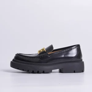 Women Black Genuine Leather Solid Pattern Round Toe Thick Bottom Slip On Loafers Flats Shoes All Seasons