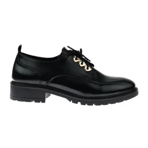 Women Black Leather Flat Office Work Shoes Casual Lace Up Shoe