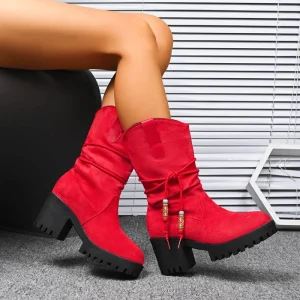 Women Boot Platform Mid-Heel Fashion Boots for Women Retro Mid-calf Boots With Chunky Heels