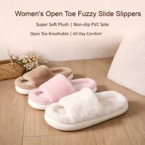 Women Breathable Fashion Trend Plush Indoor Home PVC Sole Anti-Slip Cozy Fuzzy Open-Toe Slide