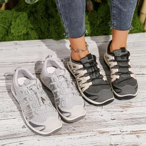 Women Breathable Mesh Quick Lace up Hiking Shoes Non Slip Rubber Sole Outdoor Trekking Walking Sneakers