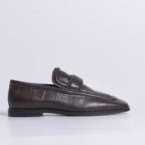 Women Brown Italian Leather Work Office Slip On Casual Loafers Flat Shoes Rubber Outsole All Seasons