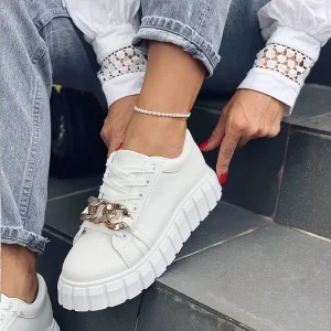 Women Casual Canvas Shoes with Chain Comfortable Walking Shoes Trending Style for Ladies