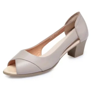 Women Casual Dress Shoes Summer Peep Toe Office Work Shoes Medium Heels Pumps Open Toe Women Sandals Black