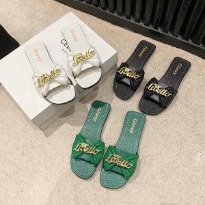 Women Casual Flat Summer Slipper Ladies Shoes and Sandals for Mules Luxury Slippers Square Toe Chaussures Pour Femmes