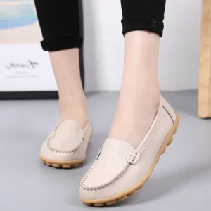 Women Casual Shoes Vintage PU Leather Casual Shoes Slip-On Ladies Loafers Shoes