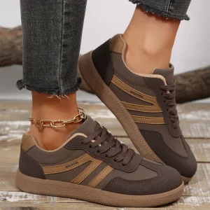 Women Color Block Lace-up Sneakers Retro Casual Sports Shoes Fashion Daily Walking Footwear for Ladies