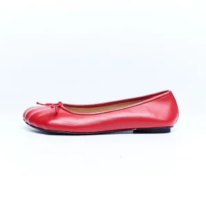 Women Comfortable Casual Red Leather Closed Toe Ballet Dance Flat