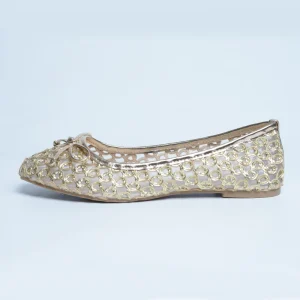 Women Customize Mesh Gold Ballet Square Toe Slip-On Bow Flat Lightweight Soft PU Upper Comfort Shoes