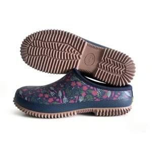Women Dark Blue Floral Gardening Print Waterproof Clogs Non Slip Slip On Farm Work Rain Footwear