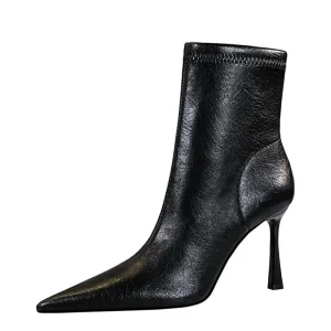 Women Fashion Comfort Slip on Ankle Boots Woman Ladies Leather Pointed Toe Boots