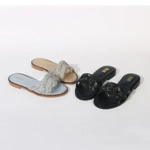 Women Fashion Flat Ladies Sandals Shoes Diamond Toe Outdoor Women’s Slippers Designer Lightweight Solid Slippers
