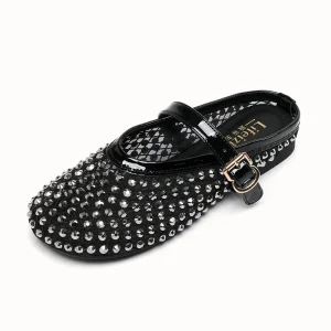 Women Flat Shoes Summer Rhinestone Half slippers Women’s Pearl Flat Shoes Comfortable and Versatile Mary Scoop Shoes Trend