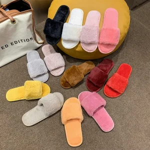 Women Fur Slippers Fashion Thick Bottom Home Lazy Indoor House Warm Fuzzy Slippers