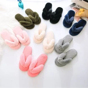 Women Fuzzy Fluffy Faux Fur Flip Flop Open Toe Comfortable Warm Cozy Soft Slippers for Ladies Home Indoor Plush Slippers Winter