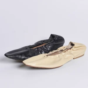 Women Genuine Leather Printed Slip On Square Toe Comfortable Foldable Ballet Flats Shoes Autumn Spring Summer