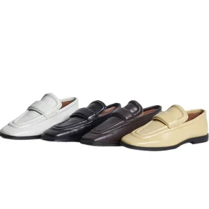 Women Genuine Leather Slip on Office Business Loafers Flat Shoes