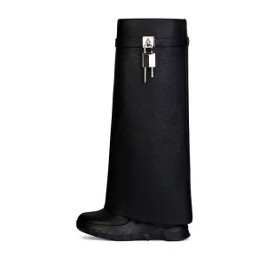 Women Glossy PU Leather Slouchy Knee High Midi Calf Boots High Heel Plus Size Gold Silver Bootie Shoes