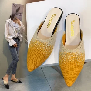 Women Gradient Knitted Pointed Toe Backless Mules for Casual Office and Daily Summer Wear