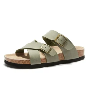 Women Green Slip on Suede PU Sandals For Indoor And Outdoor