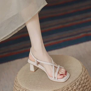Women Heels Dress Casual Sandals Plain Summer Ladies Heel Shoes