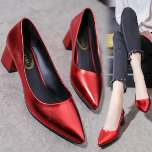 Women High Heels Thick Heel Shallow Foot Pedal Professional Single Shoes