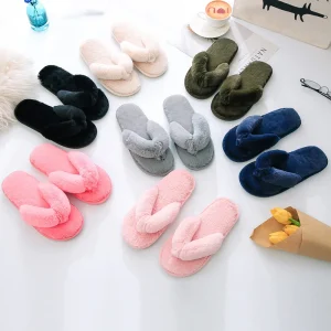 Women Home Indoor Casual Style Slippers Female Flip Flops Fluffy Shoes Ladies Soft Warm Plush Slipper