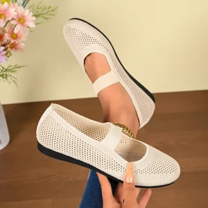 Women Knitted Mary Jane Flats Elastic Strap Round Toe Comfortable Casual Daily Shoes for Ladies