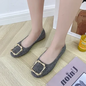 Women Ladies Lazy Shoes Flats Square Shallow Mouth Shoes Metal Work Shoes