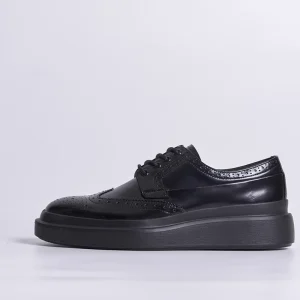 Women Leather Lace up Thick Bottom Height Increasing Loafers Flat Shoes