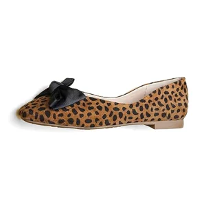 Women Leopard Square Toe Comfortable Breathable Bow Design Slip On Ballet Flat Summer Shoes