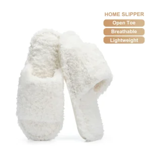 Women Men Lightweight Non Slip Soft Sole Plush Cozy Breathable Open Toe Fuzzy Slippers for Indoor Outdoor House Home Use