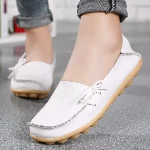 Women Moccasin Loafers PU Leather Flats Casual Ladies Slip-On Big Size Mother Shoes