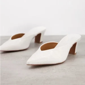 Women Mules Shoes PU Block Heel Sandals Point Toe Mules Slipper for Ladies